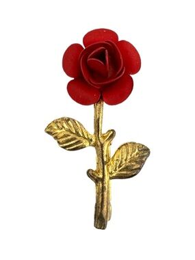 Vintage Red Rose Brooch